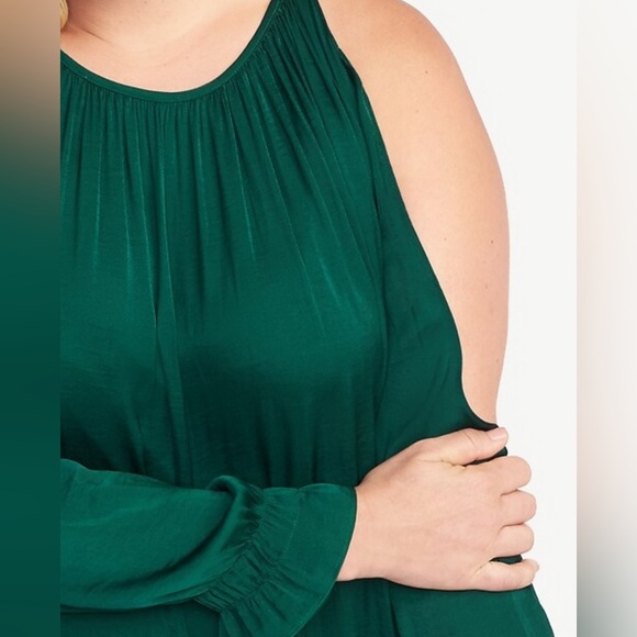 Old Navy Green Cold Shoulder Satin‎ Swing Dress Womens Medium - Picture 2 of 9